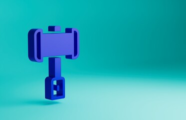 Blue Medieval battle hammer icon isolated on blue background. Minimalism concept. 3D render illustration
