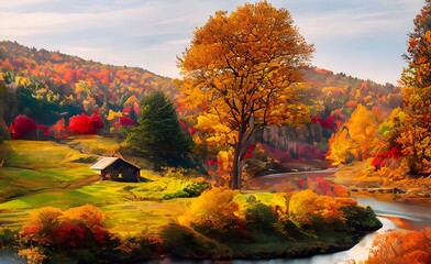 autumn landscape in the mountains. Autumn Serenity
