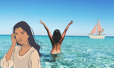 Vacaciones
Verano, mar, naturaleza
Fondo de imagen, con dibujos 
