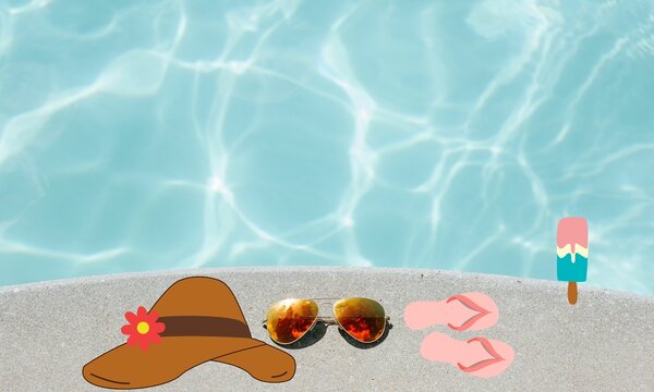 Verano piscina/playa
Con fondo de fotograf&iacute;a y dibujos en primer plano

