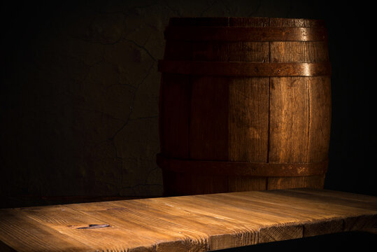 Wine casks at the winery. Stacked Wine barrels at the german winery. High quality photo