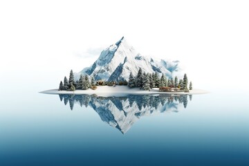Advertising of a snowy island. snow with isolated mountains.Generative AI