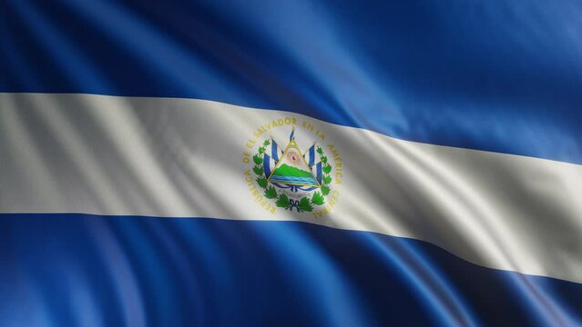 El Salvador flag. National 3d Salvadorian flag waving. Sign of El Salvador seamless loop animation. Salvadorian flag 4K Background. El Salvador flag Closeup video for presentation Salvadoran 