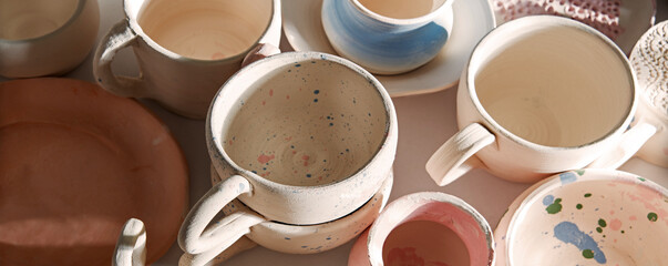 Clay vessels. Pottery product. Background