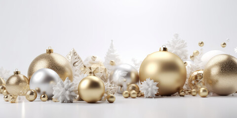 Fototapeta premium Christmas white background with baubles, Generative ai