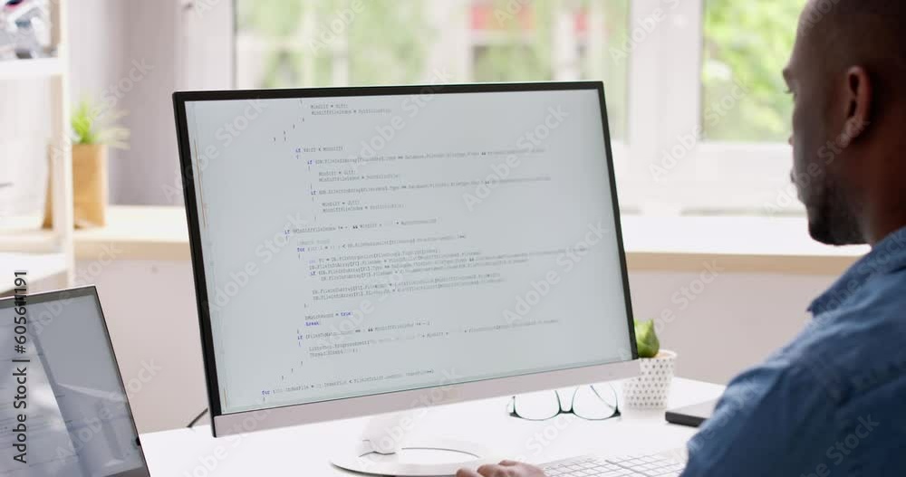 Fototapete Computer Programmer Writing Program Code On Computer