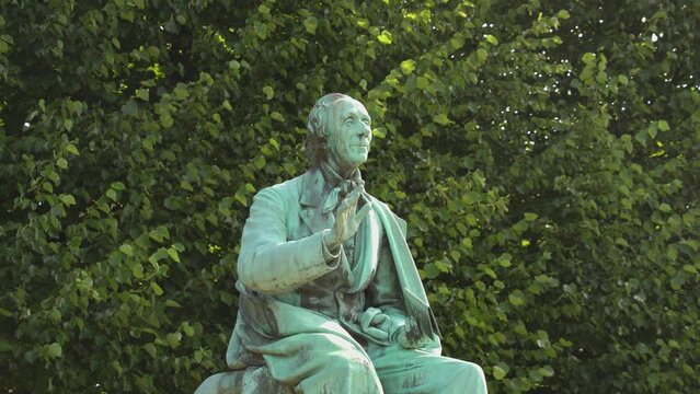 Statue of Hans Christian Andersen, danish fairy tales writer in a park in Copenhagen, Denmark