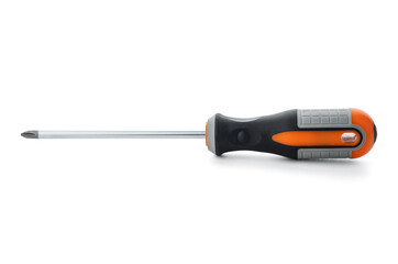 Screwdriver. Screwdriver on a white background. Screwdriver with orange handle.