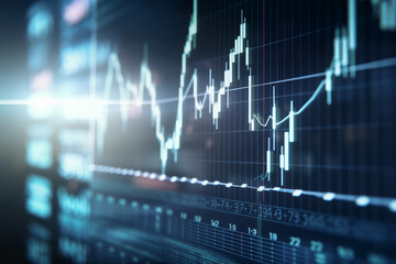 Close up of financial chart with uptrend line, Generative ai