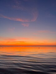 Seascape after the sunset, orange sunset sea horizon, twilights sea view background