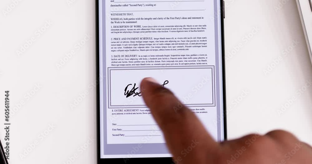 Poster digital signature on contract document online