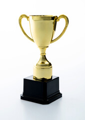Golden trophy on white background