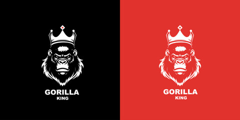Gorilla vector logo icon design template on red and black background. Logotype mark.