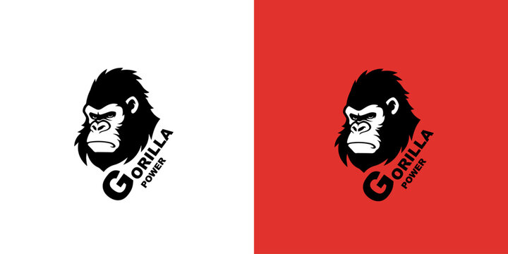 Gorilla head logotype vector illustration on a white and red background. Logo mark.