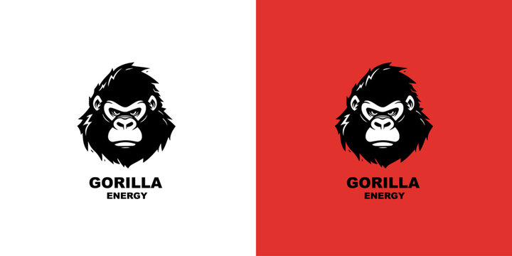 Gorilla head logotype vector illustration on a white and red background. Logo mark.