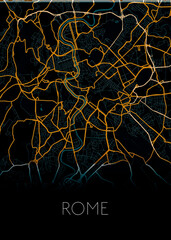 Rome, Italy black and blue dark city map design