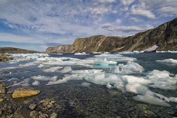 Fototapeta na wymiar Glacial fjord at Cape Mercy, Cumberland Sound, Baffin Island, Nunavut, Canada