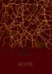 Rome, Italy black and blue dark city map design