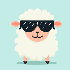 Cool cute little happy sheep with sunglasses - vector graphic art
