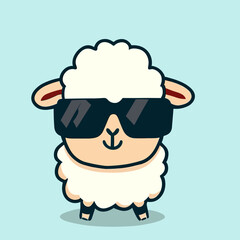 Cool cute little happy sheep with sunglasses - vector graphic art