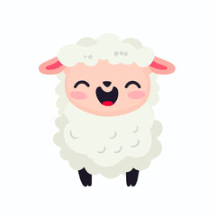 Cool cute little happy sheep smiling - vector graphic art