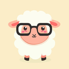 Cool cute little happy sheep with glasses - vector graphic art