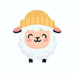 Obraz premium Cool cute little happy sheep with beanie - vector graphic art