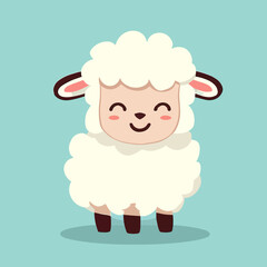 Cool cute little happy sheep smiling / sleeping - vector graphic art