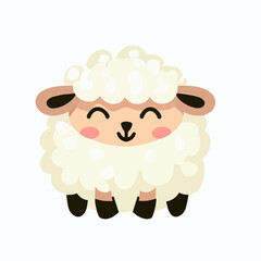 Cool cute little happy sheep smiling / sleeping - vector graphic art