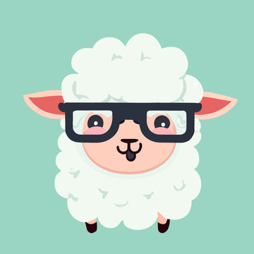Cool cute little happy sheep with glasses - vector graphic art