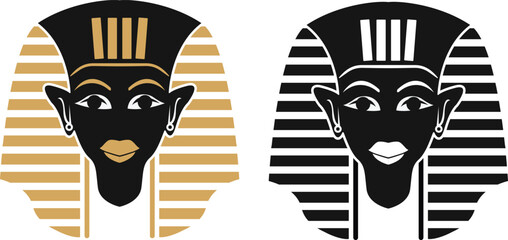 Ancient Egyptian god & goddess vector with white background, silhouette of Egyptian god, golden mask of the Egyptian pharaoh