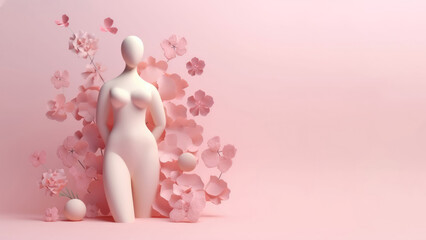 Female sculpture with spring flowers in 3d style. Concept of women's health and beauty. AI Generated.