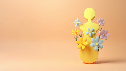 Female symbol with spring flowers in 3d style. Concept of women's health. AI Generated. - obrazy, fototapety, plakaty