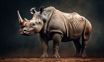 Obraz premium photo of northern white rhinoceros on blurry bokeh dark background. Generative AI