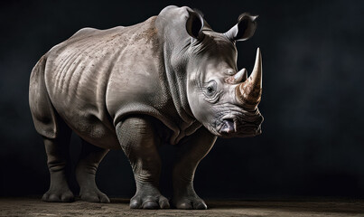 photo of northern white rhinoceros on black background. Generative AI