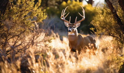 Obraz premium sunset photo of mule deer in its natural habitat. Generative AI