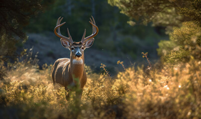 photo of mule deer in its natural habitat. Generative AI