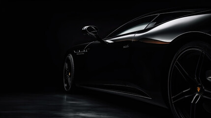 Close up front view of black sports car with copy space	
