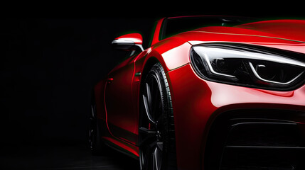 Obraz na płótnie Canvas Close up red luxury car on black background with copy space 