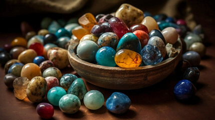 Fototapeta na wymiar Semi precious stones in a bowl