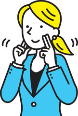 フェイスマッサージをするスーツ姿のビジネス女性イラスト