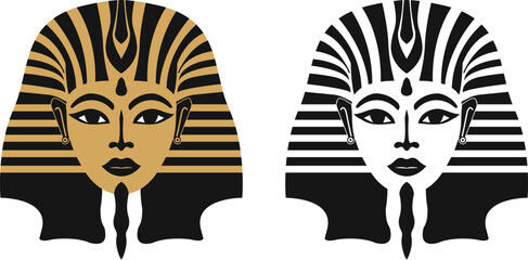 Ancient Egyptian god & goddess vector with white background, silhouette of Egyptian god, golden mask of the Egyptian pharaoh
