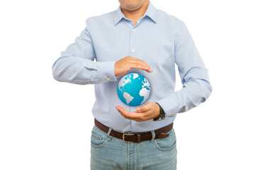 Crop man in shirt with globe