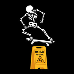 illustration vector of skeleton skull skateboarding trick