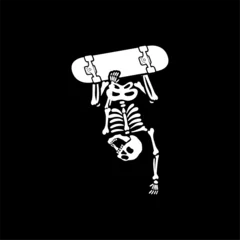 Tapeten illustration vector of skeleton skull skateboarding trick © bagasprnwrdhn