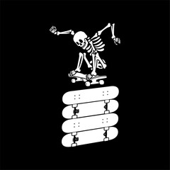 illustration vector of skeleton skull skateboarding trick