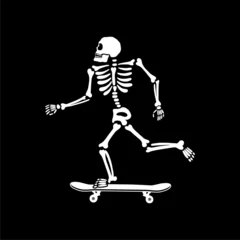 Tapeten illustration vector of skeleton skull skateboarding trick © bagasprnwrdhn