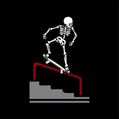 Tapeten illustration vector of skeleton skull skateboarding trick © bagasprnwrdhn