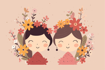 a child with flowers, cute children with flowers, friendship day, children's day illustration