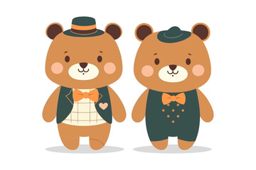 cute teddy couple isolated on white